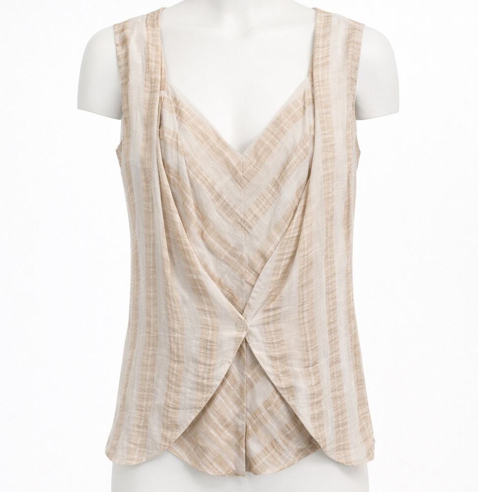 Yigal Azrouel Blouse Women XS/S Beige Sheer Gauze Wrap Y2K Sleeveless Minimalist